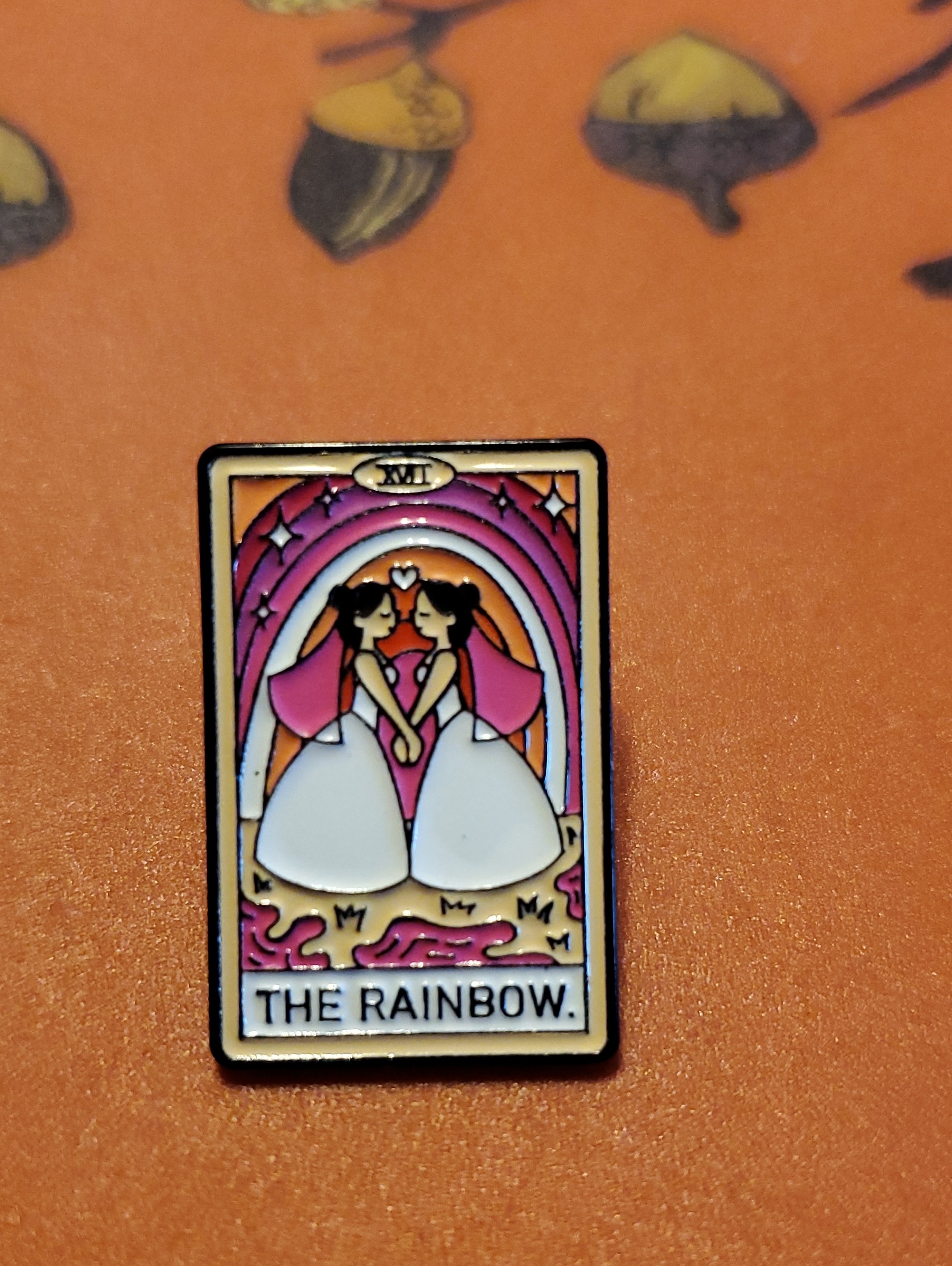 Enamel Tarot Pin - The Rainbow - Pink & White